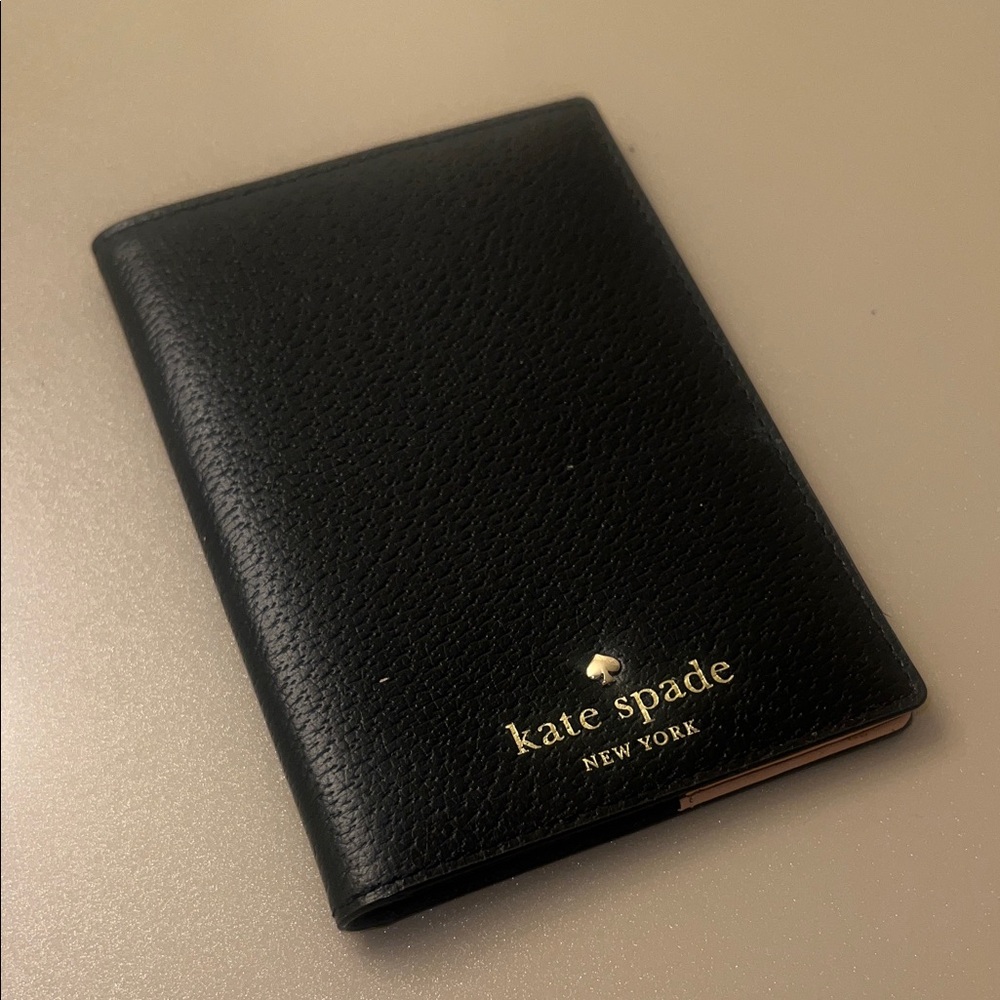 kate spade Black Leather Travel Card & Passport Holder with Gold Logo